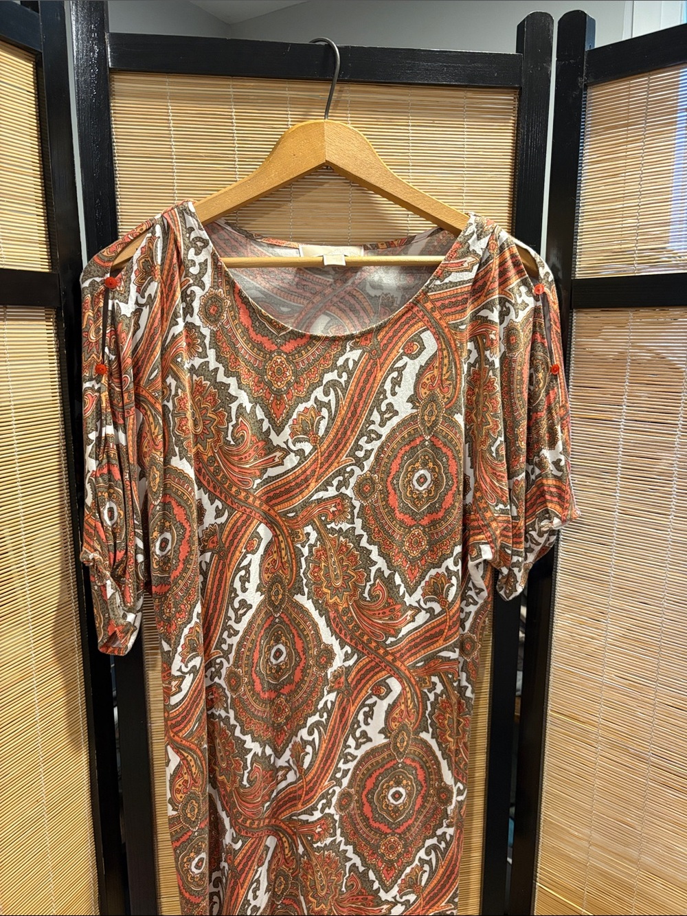 Michael Kors Paisley Print Short Sleeve Tunic in Rust, Brown & Cream